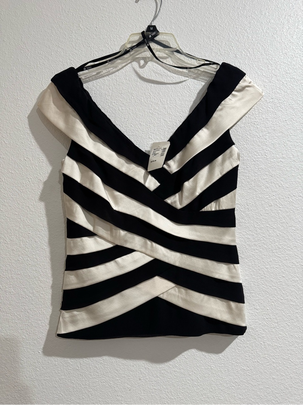 Striped Black and Cream V-Neck Women’s Blouse